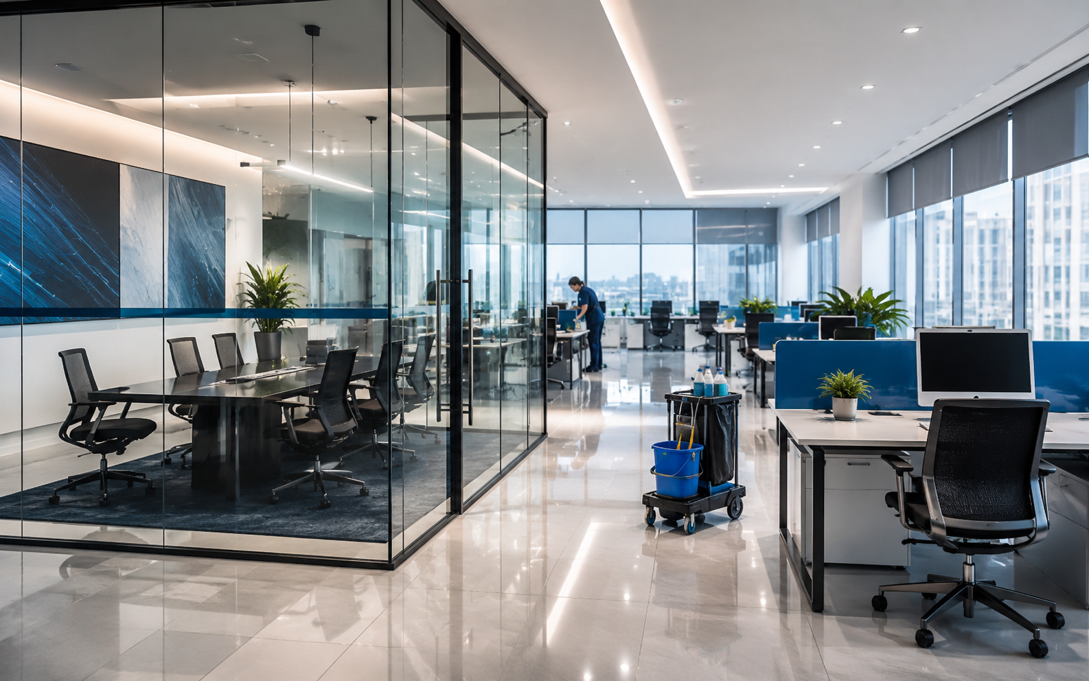Ambiente corporativo limpo e bem apresentado