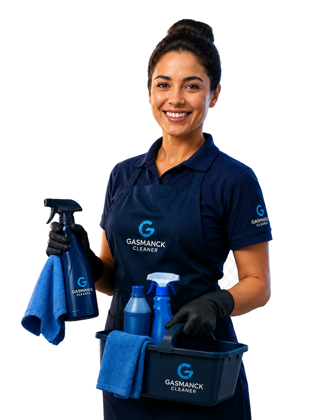 Profissional da Gasmanck Cleaner com produtos de limpeza